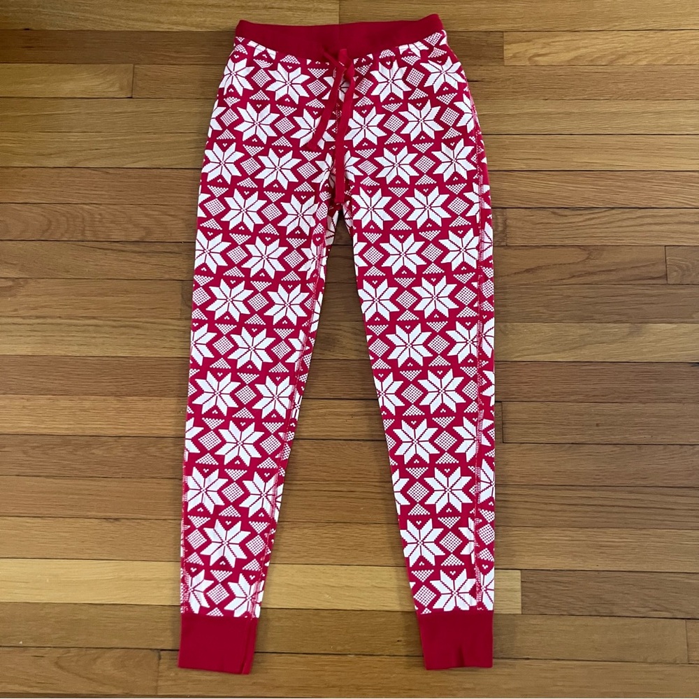 Hanna Andersson Red White Holiday Winter Snowflake Cotton Pajama Pants Small